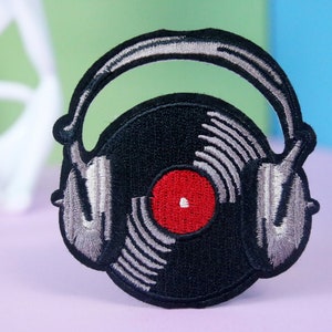 ビニールレコードとヘッドセットのパッチ、アイロンパッチ、刺繍パッチ、アップリケ、ジャケット用パッチ、バックパック用パッチ