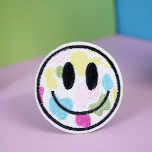 rainbow painting emoji patch, iron on patch, embroidered patch, applique, patch for jacket, patch for backpack