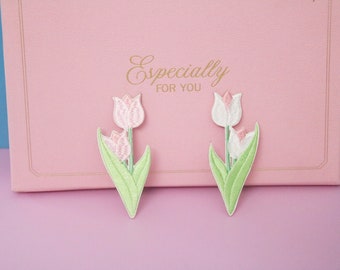 a pair of tulips patch, flower patch, iron on patch, embroidered patch, applique, patch for jacket, patch for backpack