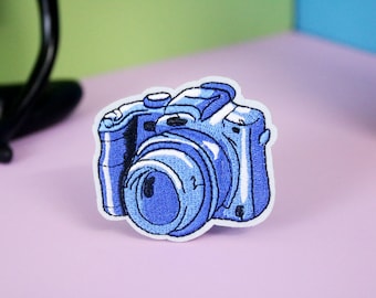 blue camera patch, iron on patch, embroidered patch, applique, patch for jacket, patch for backpack