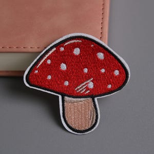 red mushroom patch, flying agaric patch, iron on patch, embroidered patch, applique, patch for jacket, patch for backpack