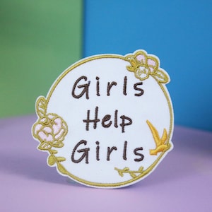 girls help girls patch, feminist, iron on patch, embroidered patch, applique, patch for jacket, patch for backpack