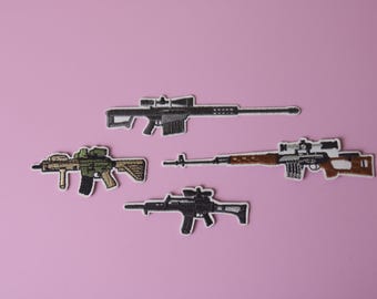 GUN Size:6.0x9.2cm Iron On Patch Embroidered Applique Sewing Clothes Stickers Ga