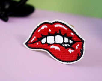 red lip patch, bit lip patch, iron on patch, embroidered patch, applique, patch for jacket, patch for backpack