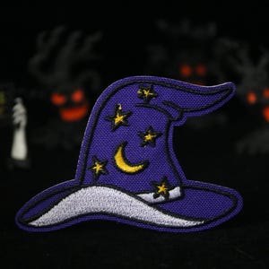 blue witch patch, stars and moon, Halloween, iron on patch, embroidered patch, applique, patch for jacket, patch for backpack