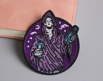 death patch, punk, for Halloween, iron on patch, embroidered patch, applique, patch for jacket, patch for backpack
