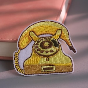 Embroidered Vintage banana Telephone Patch, Applique for Jacket, Backpack (Iron On)