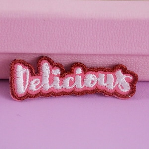 tiny delicious patch, word patch, iron on patch, embroidered patch, applique, patch for jacket, patch for backpack