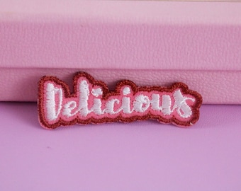 tiny delicious patch, word patch, iron on patch, embroidered patch, applique, patch for jacket, patch for backpack