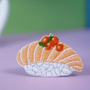Salmon Sushi patch, iron on patch, embroidered patch, applique, patch for jacket, patch for backpack