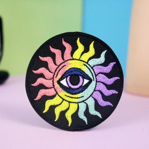 cool sun patch, eye patch, iron on patch, embroidered patch, applique, patch for jacket, patch for backpack