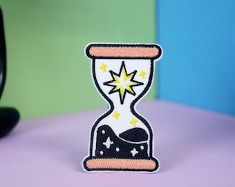 sun and moon hourglass patch, iron on patch, embroidered patch, applique, patch for jacket, patch for backpack