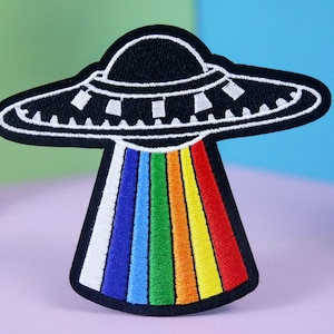 rainbow UFO patch, Alien, iron on patch, embroidered patch, applique, patch for jacket, patch for backpack
