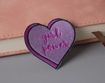 girl power patch, purple heart patch, iron on patch, embroidered patch, applique, patch for jacket, patch for backpack