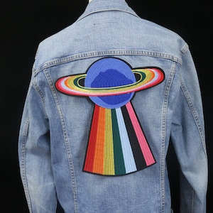 large rainbow planet patch, iron on patch, embroidered patch, applique, patch for jacket, patch for backpack 11*10inch
