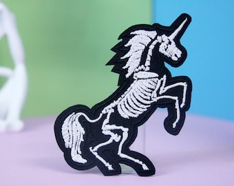 Parche de unicornio esqueleto, parche termoadhesivo, parche bordado, aplique, parche para chaqueta, parche para mochila