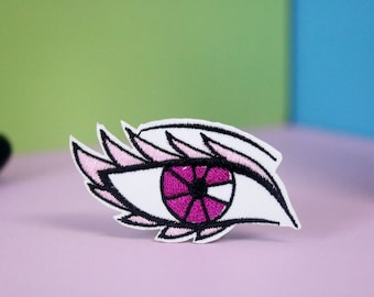 pink eye with eyelash patch, iron on patch, embroidered patch, applique, patch for jacket, patch for backpack