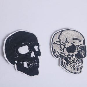 skull patch, black patch, white patch, iron on patch, embroidered patch, applique, patch for jacket, patch for backpack