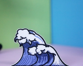 wave patch, sea wave patch, iron on patch, embroidered patch, applique, patch for jacket, patch for backpack