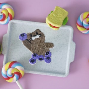 bear with blueberries patch, iron on patch, embroidered patch, applique, patch for jacket, patch for backpack