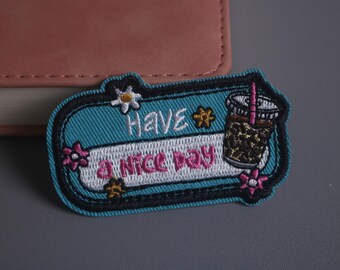 naszywka miłego dnia, naszywka bubble tea, naszywka do prasowania, naszywka haftowana, aplikacja, naszywka na kurtkę, naszywka na plecak