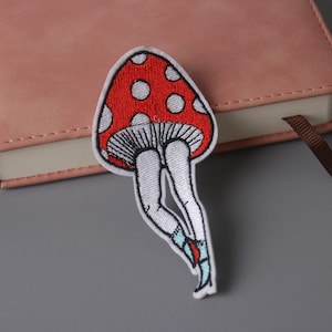 sexy mushroom legs patch, mushroom patch, iron on patch, embroidered patch, applique, patch for jacket, patch for backpack