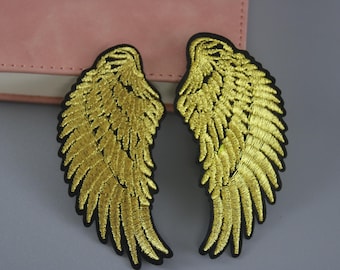 a pair of golden angel wings patch, iron on patch, embroidered patch, applique, patch for jacket, patch for backpack