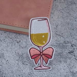 champagne with bow patch, drink patch, iron on patch, embroidered patch, applique, patch for jacket, patch for backpack