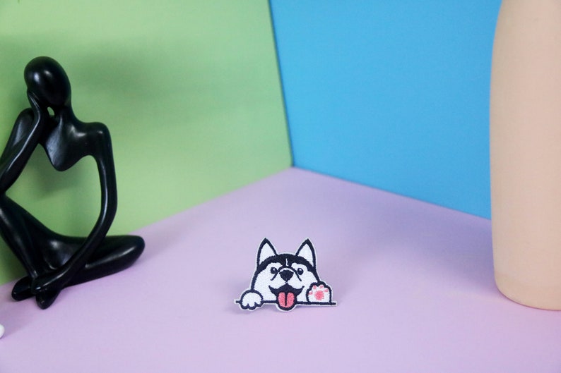 Écusson bonjour, écusson husky, écusson chien, écusson thermocollant, écusson brodé, appliqué, écusson pour veste, écusson pour sac à dos image 3