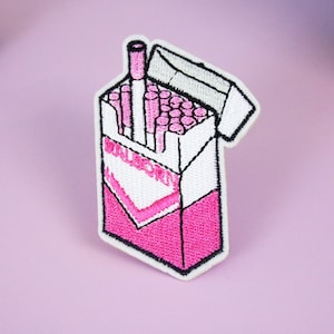 Parche de cigarrillo rosa, parche termoadhesivo, parche bordado, aplique, parche para chaqueta, parche para mochila