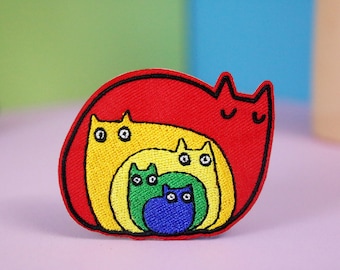 expanding rainbow cats patch, iron on patch, embroidered patch, applique, patch for jacket, patch for backpack