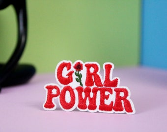 girl power patch, rose , feminist, iron on patch, embroidered patch, applique, patch for jacket, patch for backpack