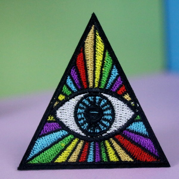 All-seeing Eye patch, rainbow eye patch, iron on patch, embroidered patch, applique, patch for jacket, patch for backpack