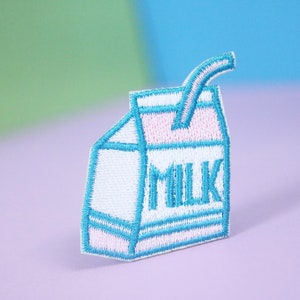 melkpatch, melkdoos, opstrijkbare patch, geborduurde patch, appliqué, patch voor jas, patch voor rugzak