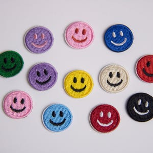 set of 12 tiny smile face patches, emoji patch, iron on patch, embroidered patch, applique, patch for jacket, patch for backpack