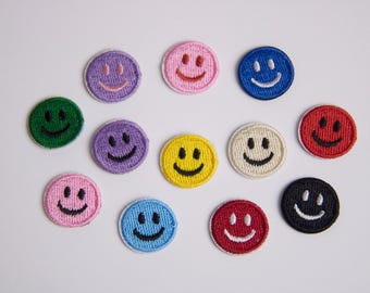 set of 12 tiny smile face patches, emoji patch, iron on patch, embroidered patch, applique, patch for jacket, patch for backpack