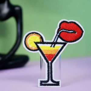 orange cocktail patch, Martini patch, iron on patch, embroidered patch, applique, patch for jacket, patch for backpack
