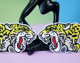 un par de parches de leopardos, parche de pantera, parche de hierro, parche bordado, aplique, parche para chaqueta, parche para mochila
