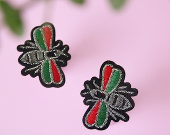 2 pieces red green bee patch, iron on patch, embroidered patch, applique, patch for jacket, patch for backpack