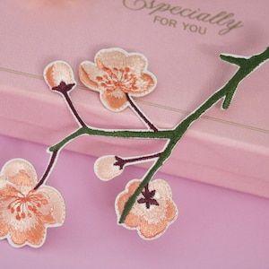 gorgeous cherry blossom patch, pink flower patch, stick on iron on patch, embroidered patch, applique, patch for jacket, patch for backpack