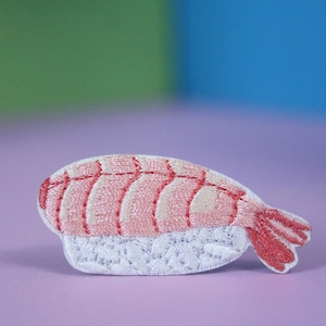 Shrimp sushi patch, iron on patch, embroidered patch, applique, patch for jacket, patch for backpack