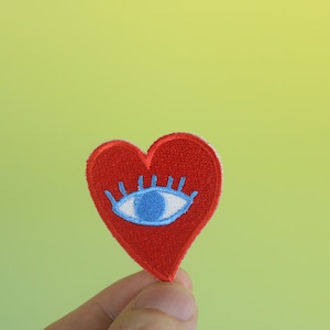 red heart eye patch, cute, iron on patch, embroidered patch, applique, patch for jacket, patch for backpack