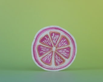 pink lemon slice patch, lemon patch, iron on patch, embroidered patch, applique, patch for jacket, patch for backpack