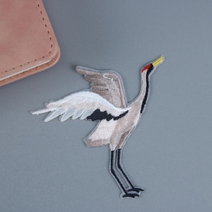 stick on crane patch, bird patch, iron on patch, embroidered patch, applique, patch for jacket, patch for backpack