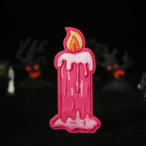 pink candle patch, for Halloween patch, iron on patch, embroidered patch, applique, patch for jacket, patch for backpack