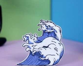wave patch, sea wave patch, iron on patch, embroidered patch, applique, patch for jacket, patch for backpack