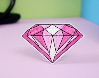 pink diamond patch, ruby patch, iron on patch, embroidered patch, applique, patch for jacket, patch for backpack