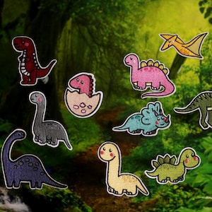 cute dinosaurs patch, T-rex patch, set of 10 patches, iron on patch, embroidered patch, applique, patch for jacket, patch for backpack