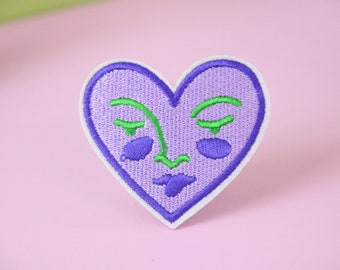 purple heart patch, abstract patch, girl, iron on patch, embroidered patch, applique, patch for jacket, patch for backpack