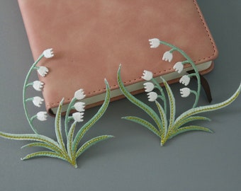 ein paar der Maiglöckchen Aufnäher, Blume, Bügelbild, gestickter Aufnäher, Applikation, Patch für Jacke, Patch für Rucksack